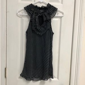 Cute IZ BYER white and black ruffled  blouse.